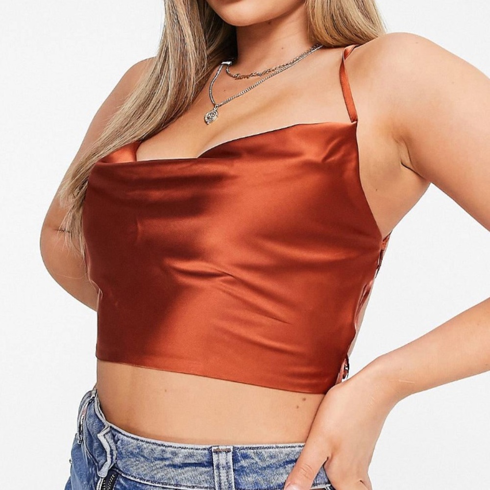 Missguided cross back crop top w/ cowl neck